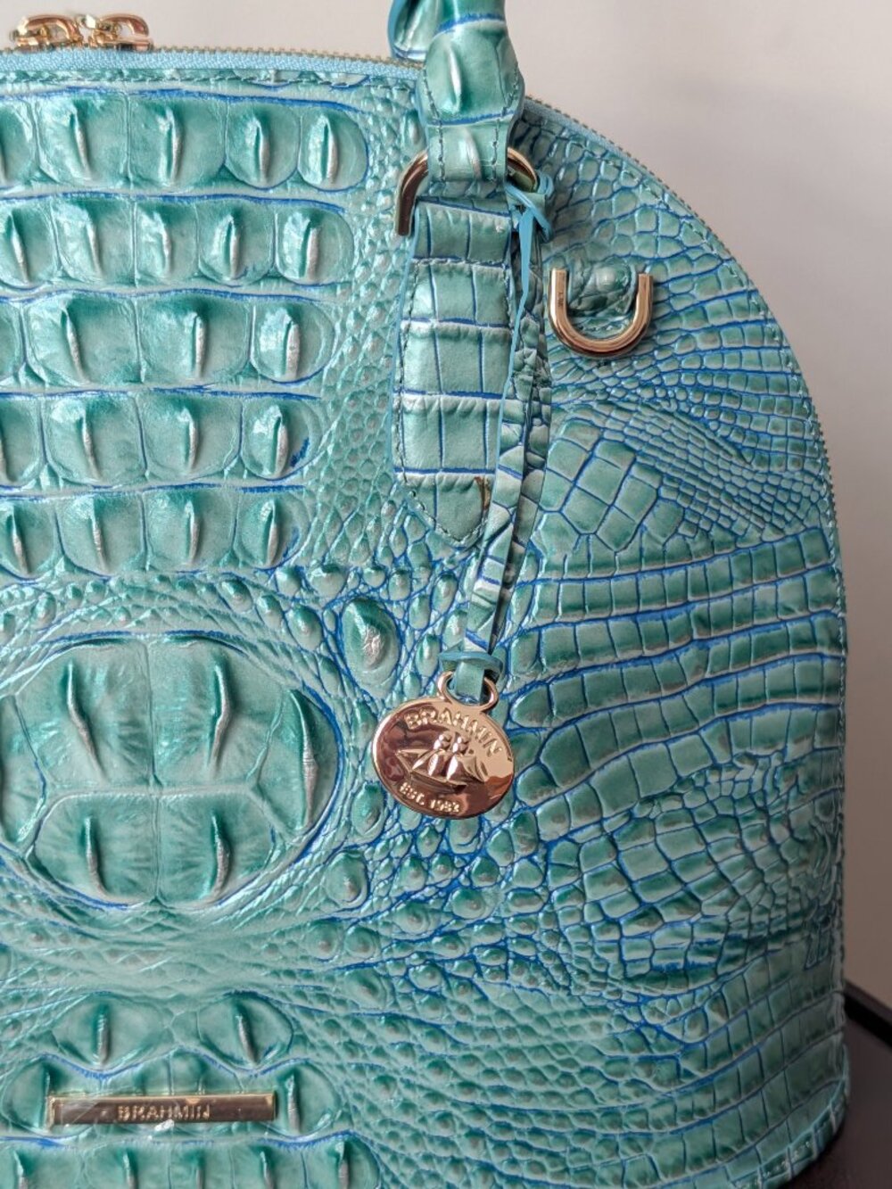 Brahmin Georgina Seafoam Melbourne Satchel Bag Genuine Leather Structured Tote - Picture 4 of 10